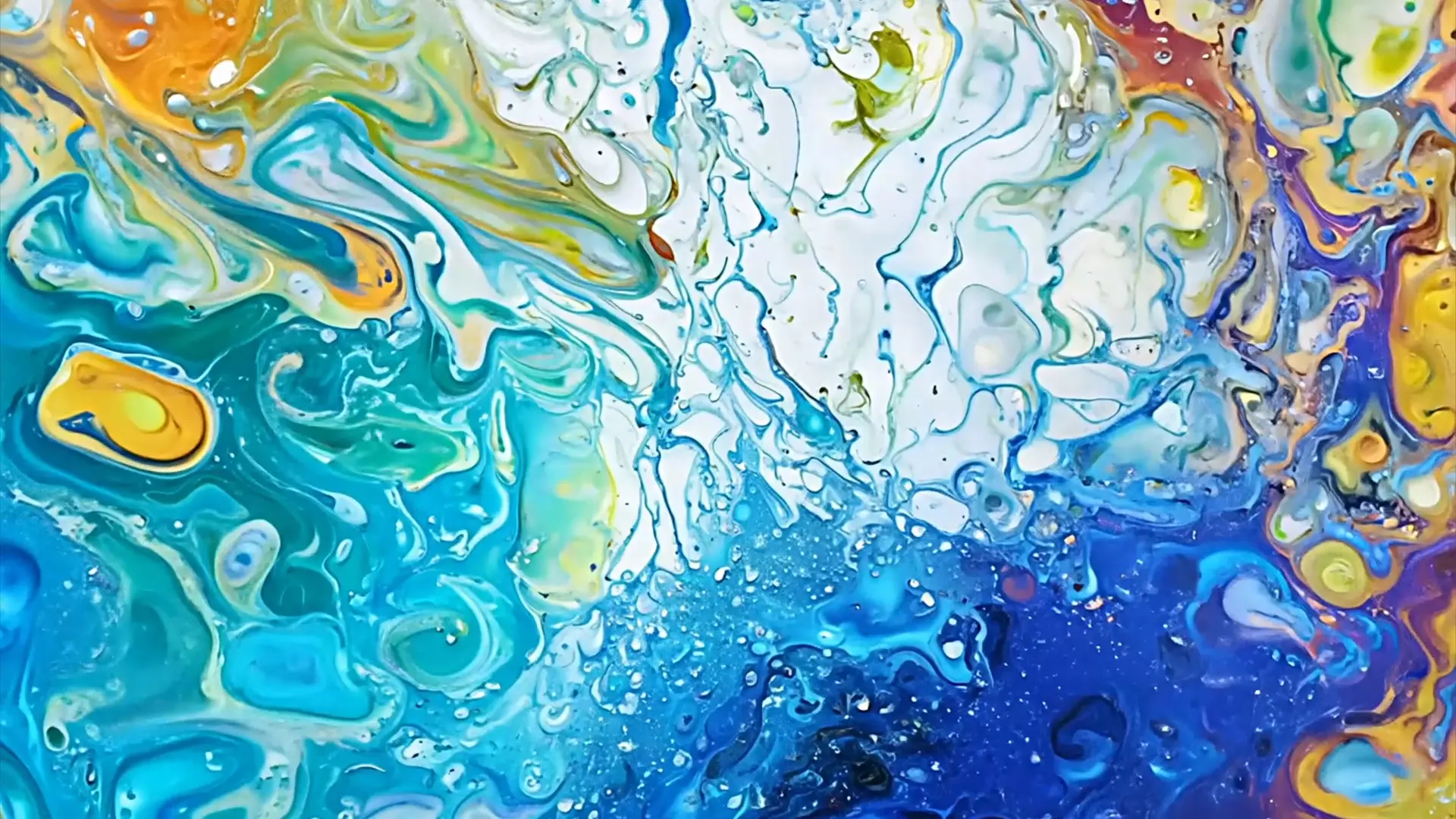 Vibrant Fluid Art Motion Background with Paint Splashes